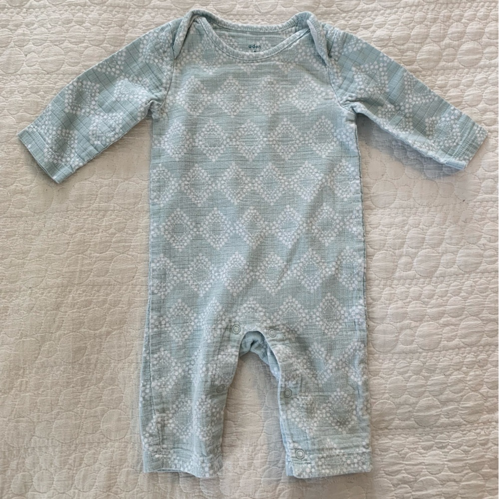 Aden + Anais Long Sleeve Coverall - Ziggy Geo, Blue (0-3 Months)